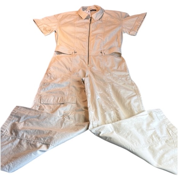NWT Zara Cotton Wide Leg Skater Cargo Pocket Jumpsuit Size Small - Picture 3 of 16